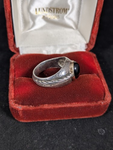 Vtg 1989 Franklin Mint Sterling Silver - 14kt 585 Bezel w Onyx - Mens Ring Sz 12 - Picture 2 of 9