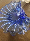 Vtg Murano Italy Art Glass Ashtray Bowl Cobalt Blue Controlled Bubbles 4"