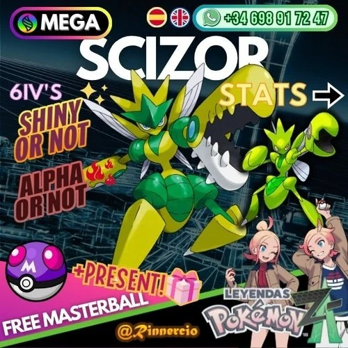 MEGA Scizor Shiny Alpha 6IVs Competitive Pokemon ZA Legends + Free Masterball