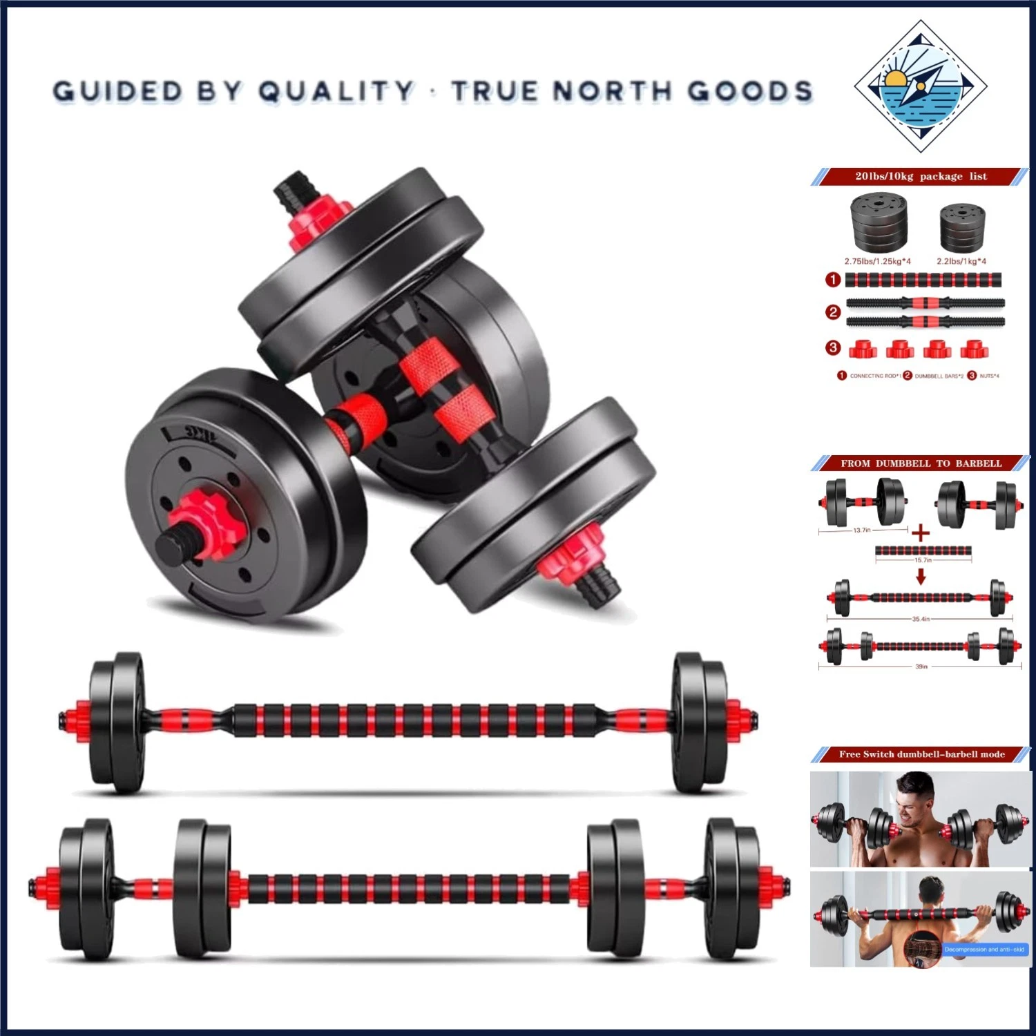 Adjustable Dumbbell Set with Barbell Converter for Home Gym Fitness Workouts