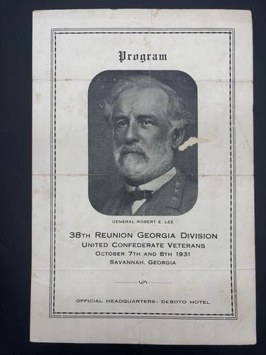 1931 38th Reunion Georgia Division of Confederate Veterans Robert E Lee Program