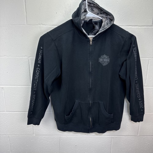 Harley Davidson Hoodie Men 2XL Black / Camo Wounded Warrior Project Full Zip - Picture 2 of 24