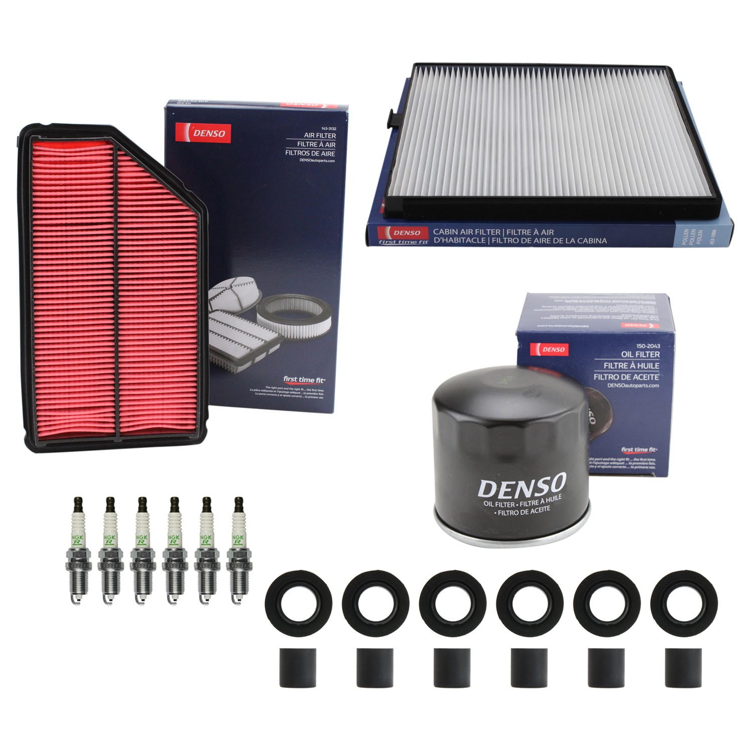 Denso Tune Up Kit NGK 6 Spark Plugs  Boots Kit for MDX Pilot 3.5L V6 SOHC AWD