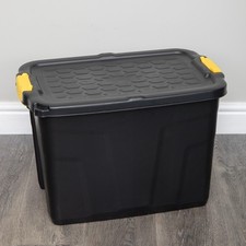 Image of 60L Heavy Duty Lockable & Stackable Storage Tub Chest with Clips in Black