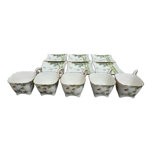 Vintage Kutani Kosen Tea Set Japan- Bamboo Bird - 5 Demitasse Cup & Saucer Set - Picture 13 of 14