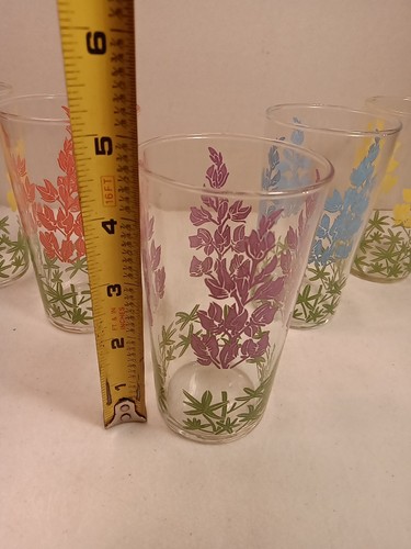 Set Of 5 Vintage Libbys Drinking Glasses,  Floral Pattern,  Colorful Set - Picture 8 of 13