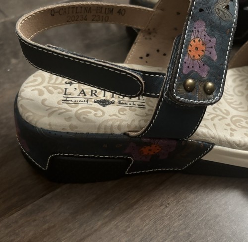 L'Artiste by Spring Step Caitlina Leather Wedge Floral Sandals Size 39 *Mint - Picture 3 of 6