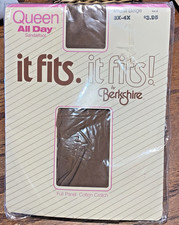BERKSHIRE Stockings QUEEN Sandalfoot Midrift Beige 3X-4X Full Panel Nylons 1985
