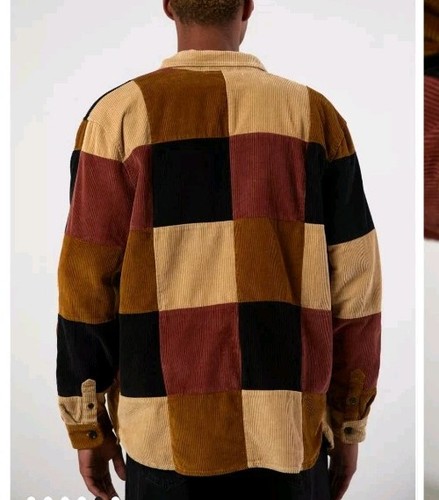 Urban Outfitters Men's Square Patchwork Corduroy Button-Down Shirt Size Small - Picture 3 of 7