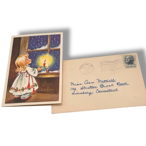 Vintage 1960er Brownie Weihnachtskarten (2 Stück) Just Wishing Little Girl Katzen - Bild 7 von 7