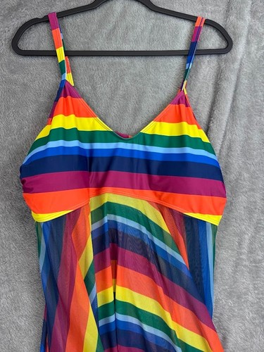 Charming Women Tankini Beach Padded Bathing Suit Top Size 3X Rainbow Pride - Picture 9 of 14