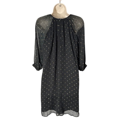 Vestido Ann Taylor Negro Manga Transparente Chifón Arrugado Talla SP - Imagen 4 de 13