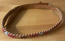 Vntg Youth Western Beaded Leather Belt Native American Thunderbird Sz 28 Unisex