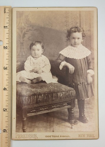 Cabinet Card Antique Photo Cute Fidgety Little Girls Baby Children Perkinson NY - Picture 2 of 7