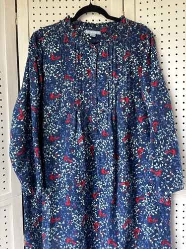 Only Necessities langes Nachthemd Flanell blau rot Cardinals bescheiden Gr. L 18/20 - Bild 2 von 7