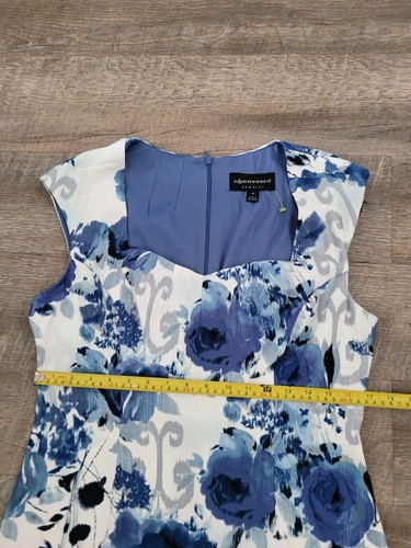 CONNECTED Sz 14 Sheath Dress Blue White Mavy Floral Sleeveless Stretch Woven - Picture 7 of 11