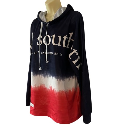 Simply Southern Red, White & Blue Hooded Pullover Top Woman Size Large  - Picture 3 of 9