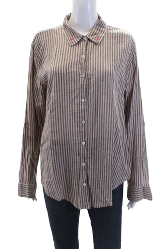 Sundry Womens Long Sleeve Button Up Collared Striped Shirt Brown Cotton Size 2