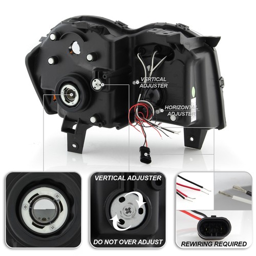 Blk 2005-2007 Jeep Grand Cherokee LED Dual Halo Projector Headlights Left+Right - Picture 5 of 9