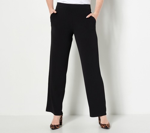 Susan Graver Damen Petite Hose PS Liquid Knit Wide-Leg Pull-On schwarz A467767