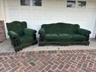 Beautiful 1920s Hunter Green Velvet Classic Sofa + Matching Arm Chair Must See!
