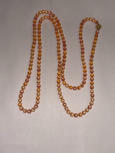 "Collar de colección longitud ópera piedra lunar naranja anudada a mano cuentas redondas 26"" longitud" - Imagen 8 de 15