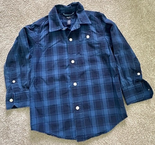 GAP Kids Boys Plaid Blue Long Sleeve Button Down Shirt Size Toddler XS 4-5 Yrs