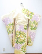 Japanese Vintage Kimono Furisode Silk Gold Emboided Flower  Bird eb-1055