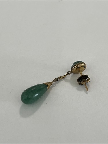 Rare Antique Victorian 14k Gold Jade Tear Drop post Earrings - Picture 3 of 13