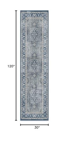 Tappeto Runner Vintage Lavabile – Kamran Admiral Blu 2,5x10, Antimacchia, - Foto 3 di 7