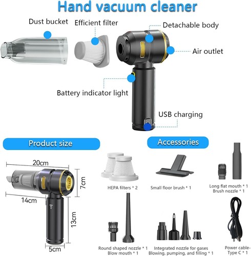 Car Vacuum Cleaner,22000PA High Power Mini Vacuum Cleaner,Rechargeable Handheld - Picture 2 of 9