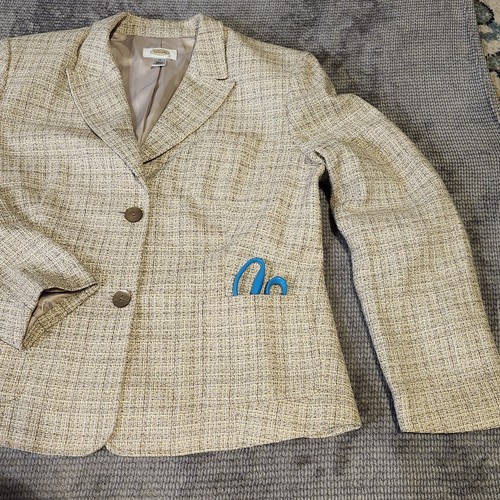 Talbots Tweed Women's Iridescent 2 Button Blazer Sz 14, Neutral Tan+Brown Pocket - Picture 3 of 9