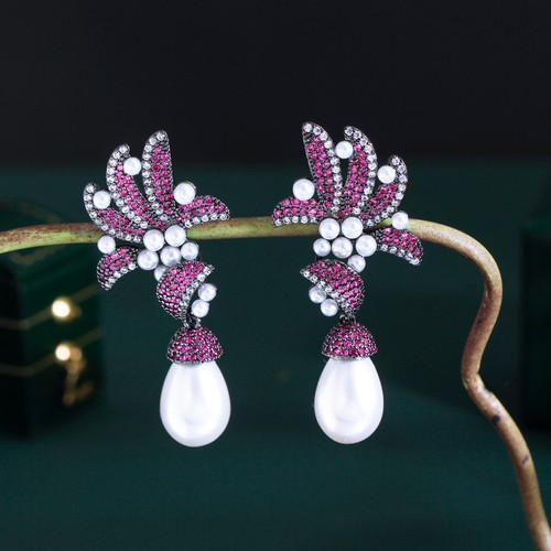 Orecchini perle zirconi placcati argento pendenti goccia perno cerchio donna gioielli - Foto 273 di 570