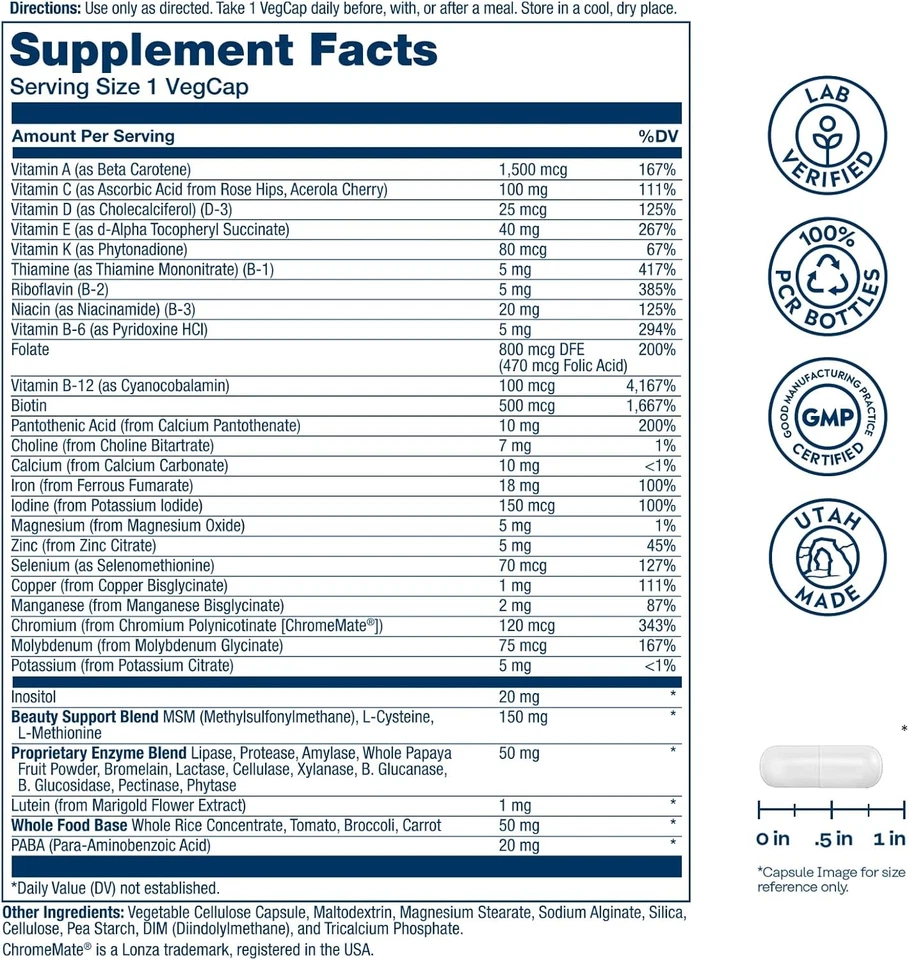SOLARAY Once Daily Woman Multivitamin with Iron, Cellular Energy, Digestion,...  - Image 2 of 4