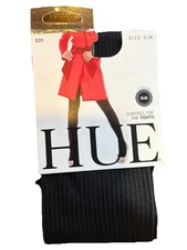 NWT Hue Rib  Opaque Control Top Ribbed  Tights Size S / M Black  70 Denier