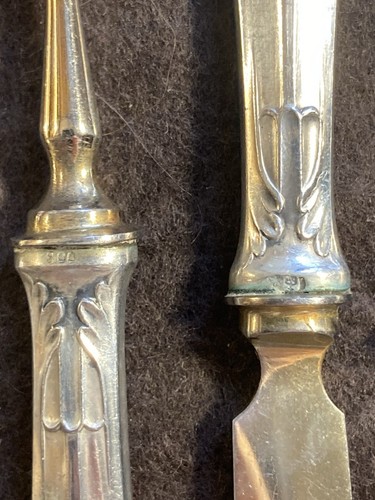 Set Service Six German 800 Silver Fruit/fish & Serving Knife Forks Gold Wash - Picture 9 of 24