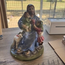 Byron Molds 1985 Ceramic Hand Painted Figurine Jesus Sitting W/Children 