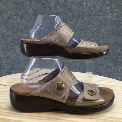 Rockport Cobb Hill Sandals Womens 11 M Maisy 2 Brown Leather Wedge Slide Casual
