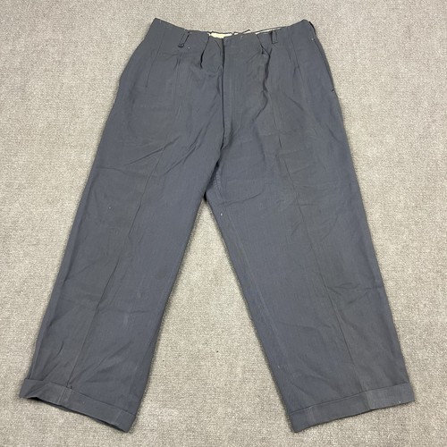 Vintage 50s Grey Gabardine Rayon Drop Loop Slacks Pants Mens 34x24 Rockabilly