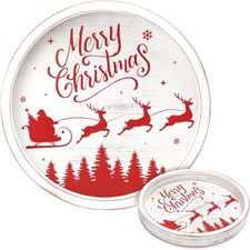 Christmas Serving Tray, Decorations for Home, Rustic Santa 