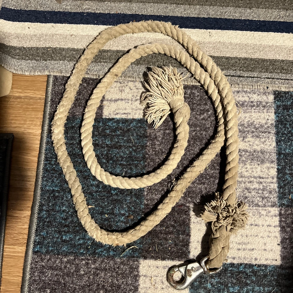 Vintage White Braided Thick Fabric Horse Rope W/Heavy Duty Hardware Clasp 8ft - Image 4 of 4