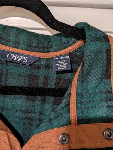 Maglione Chaps verde tartan plaid micropile uomo grande alto XXL bordo scamosciato - Foto 3 di 8