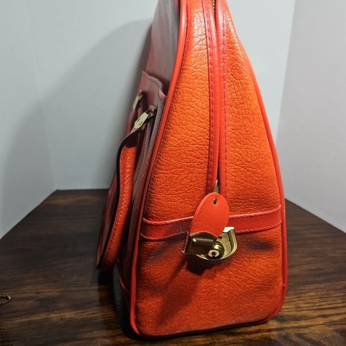 CREST LOCK CO. Inc ORANGE/RED Small Luggage Vintage Bag With Key - Picture 4 of 24