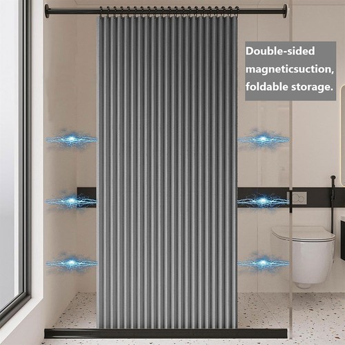 Shower Curtain Magnetic Folding Waterproof Privacy Bathroom Divider For Bathroom - Picture 6 of 16