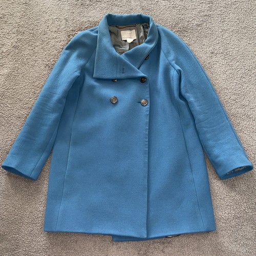Abrigo para mujer J Crew doble tela mezcla lana talla 10 botón verde azulado DEFECTO LEER