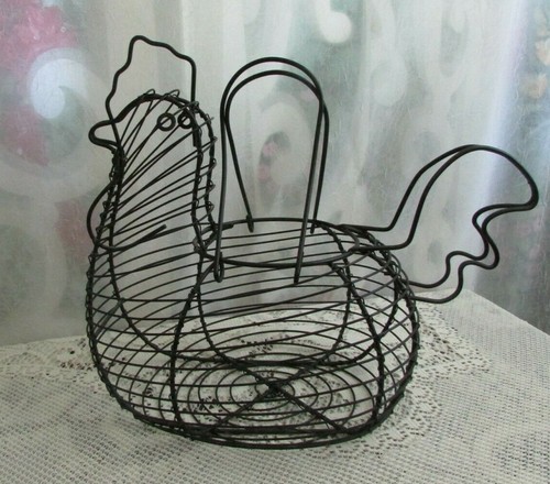 BLACK Metal Wire Chicken Egg Basket with Handles ~ - Picture 2 of 5