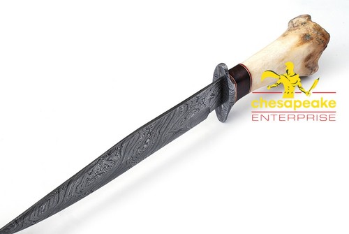 Custom Damaststahl Jagdmesser mit Kamelknochengriff mit Scheide. - Bild 5 von 6
