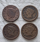 Lot of 4 - Large Cents Average Circulated 1827, 1848, 1854 (2) - Free Shipping!