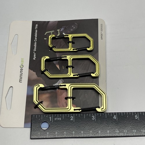 Hillman Apex by Minute Key Double Carabiner Trio 6061 Anodized Aluminum Gold New - Picture 4 of 4