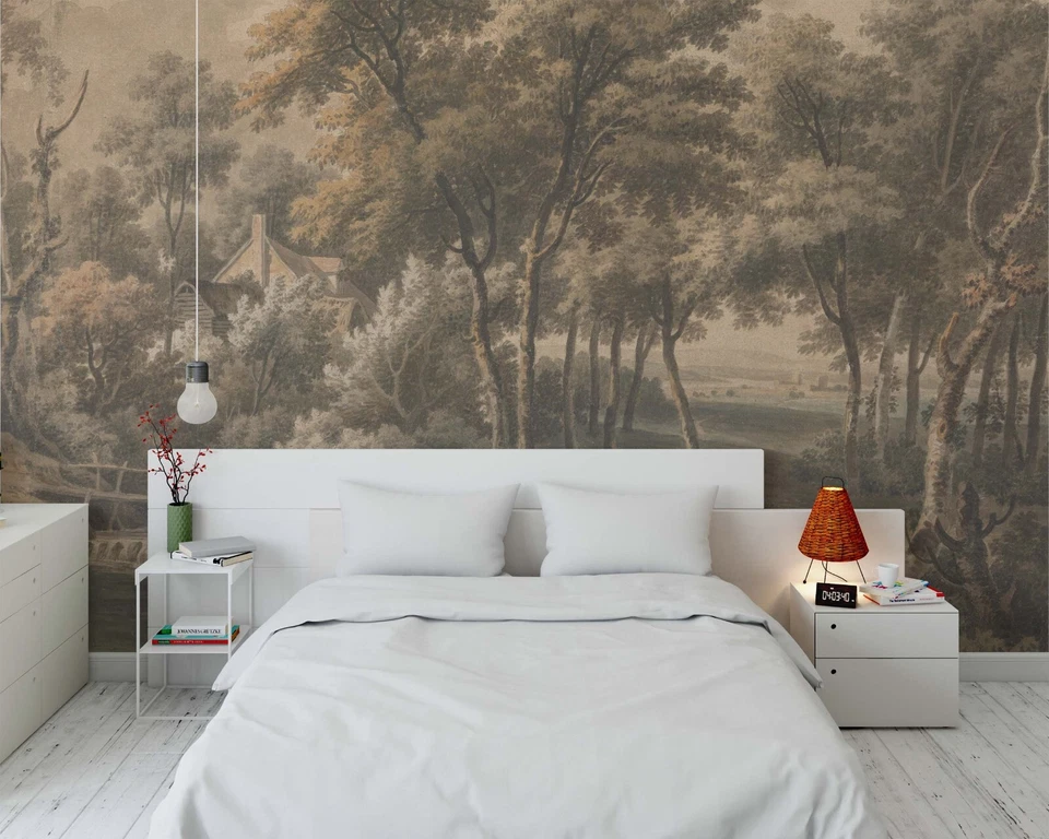 Papel de parede pitoresco paisagem rural árvores verdes murais - Imagem 2 de 4